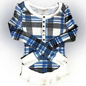 FP Movement Size XS or M blue/black/white Rally Printed Layering Top Plaid
